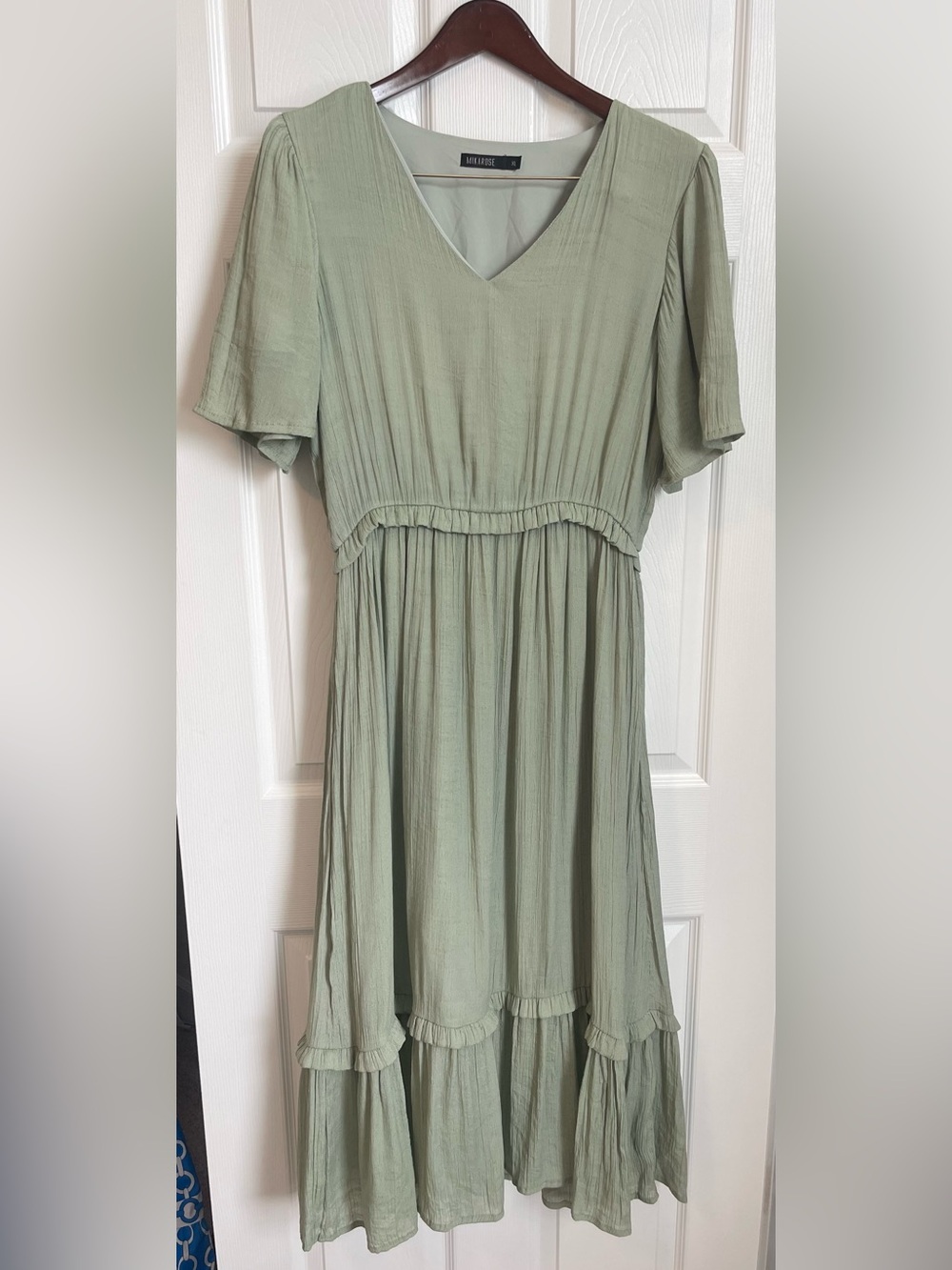 Mikarose Light Sage V-Neck Ruffle Dress - Picture 1 of 7